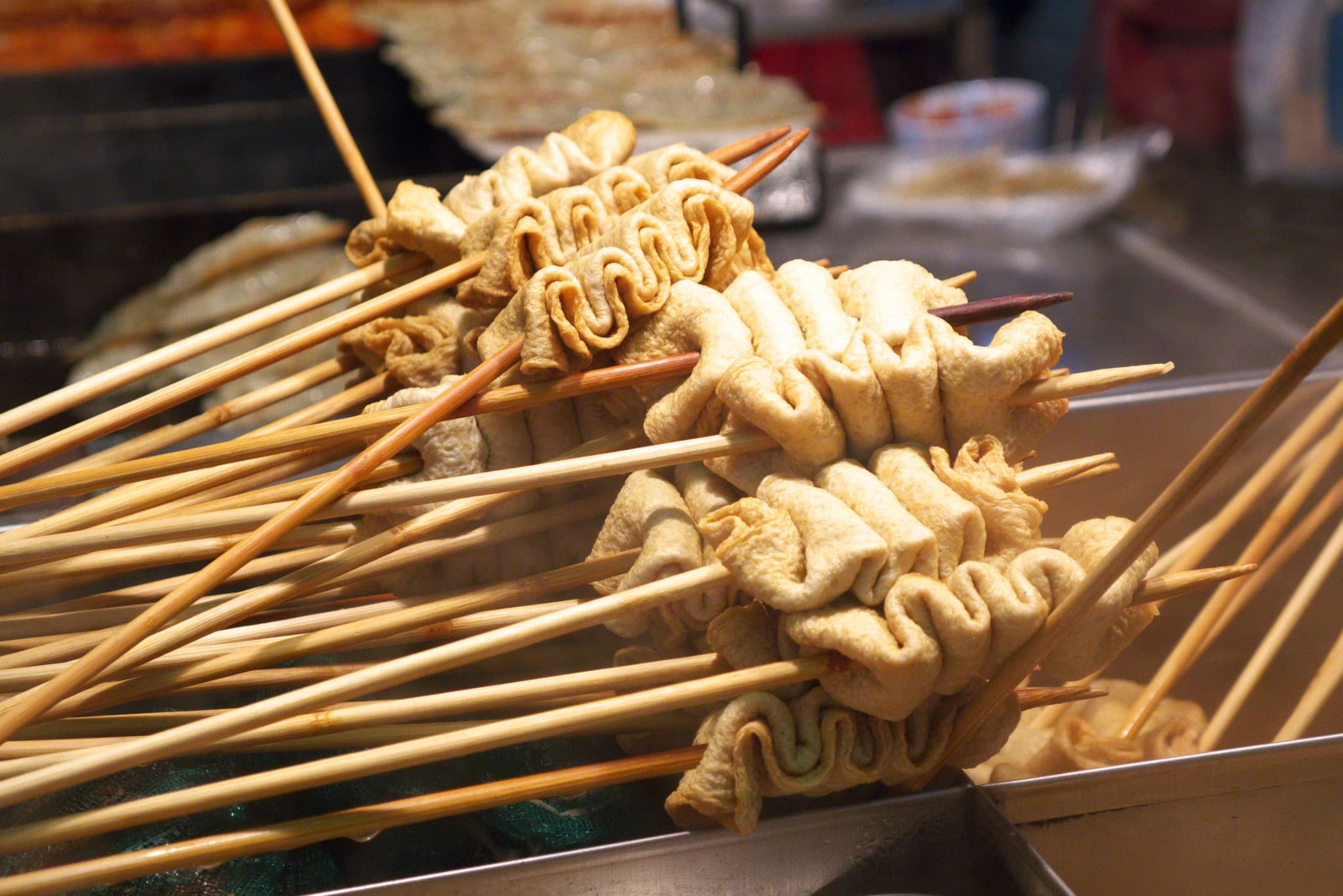 Busan eomuk fish cake skewers at a street food stall